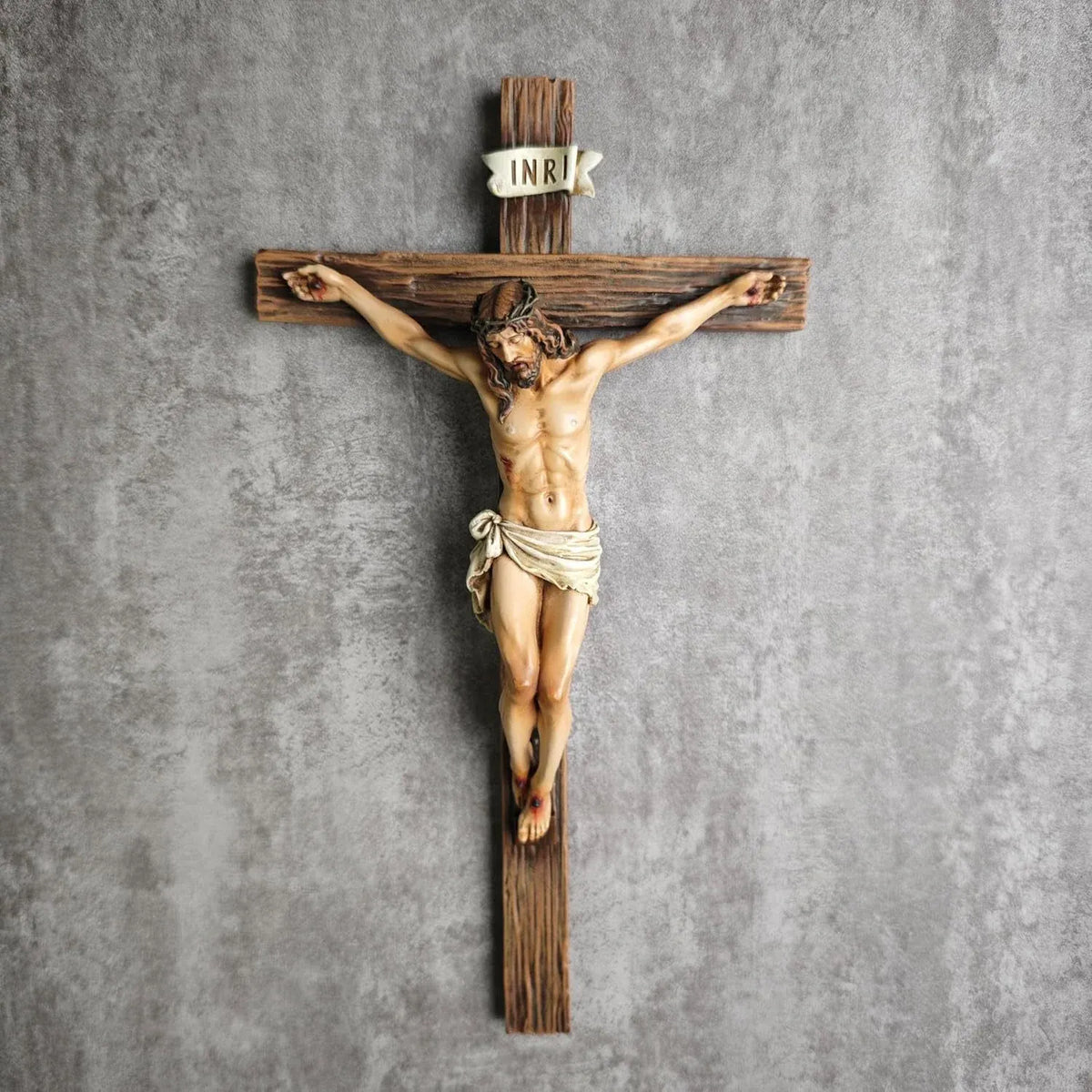 Crucifix Wall Cross, Jesus Christ Inspirational Home Renaissance Sculpture Handmade by Buildclassic