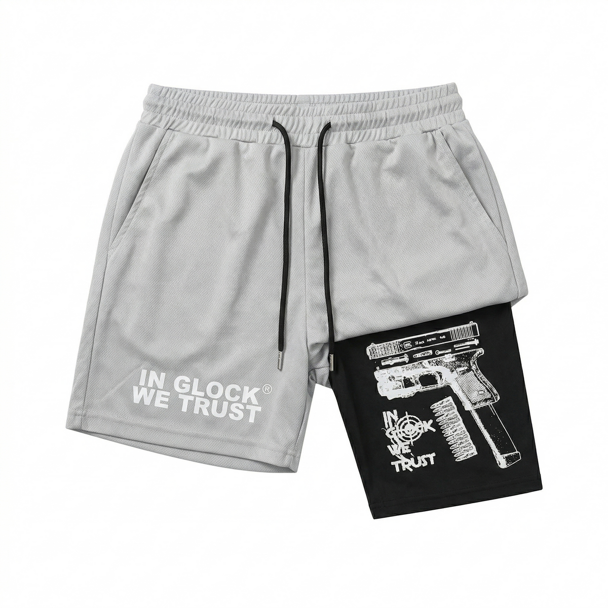 Men's Regular Fit Letter & Gun Print Gym Shorts