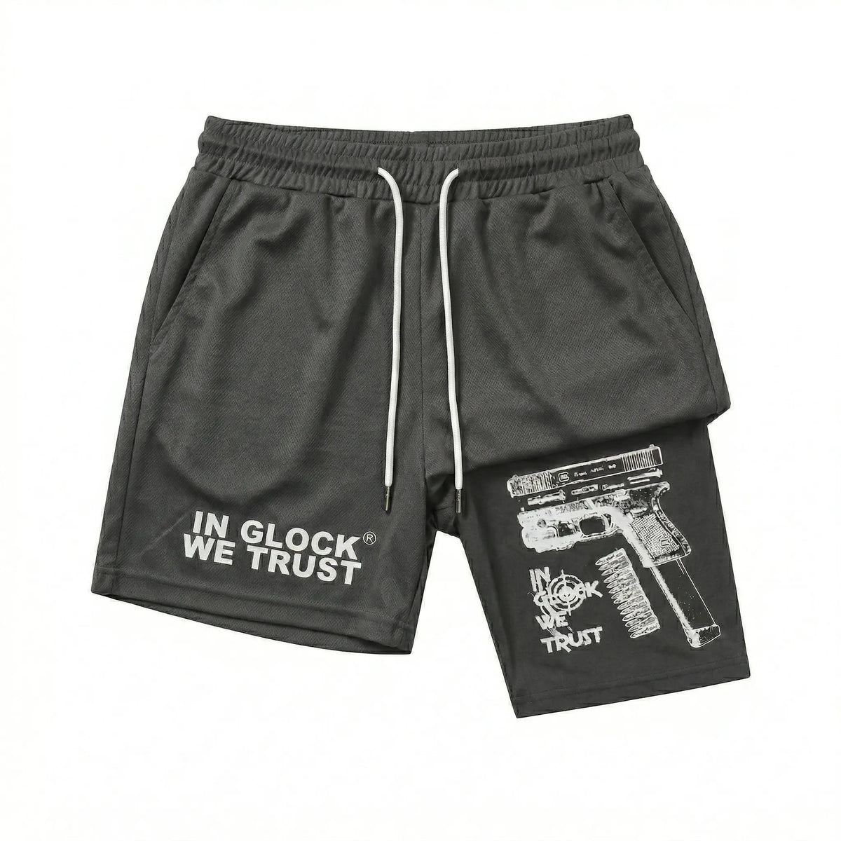 Men's Regular Fit Letter & Gun Print Gym Shorts