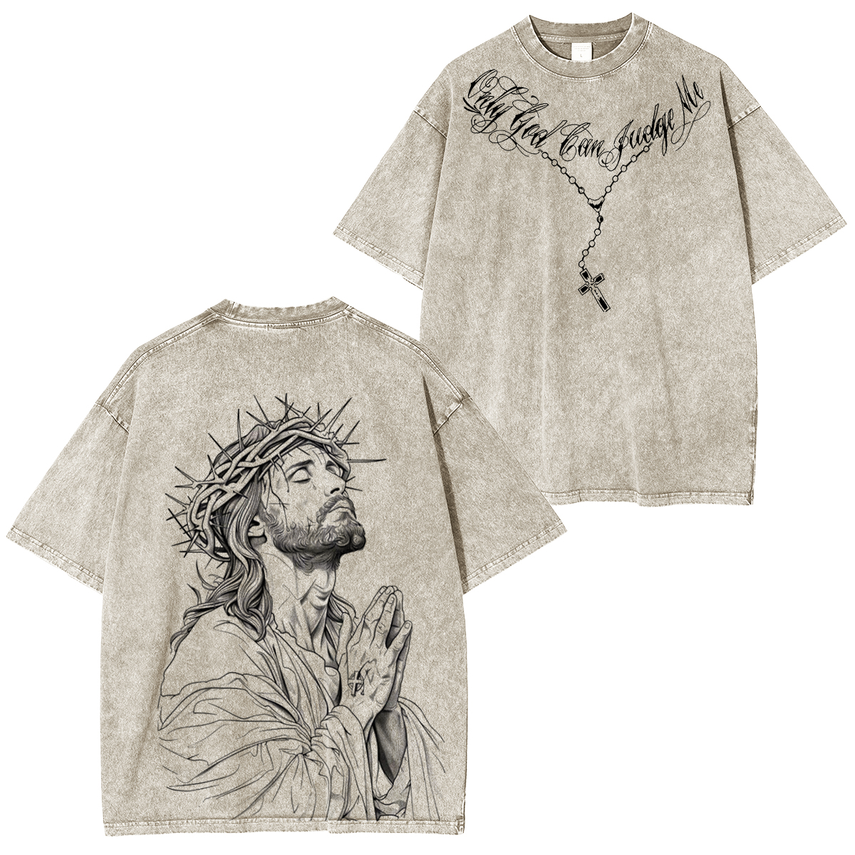 Jesus Crown Of Thorns Prayer Vintage Washed T-shirt/Crewneck/Hoodie